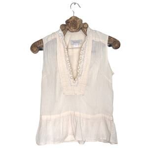 Malene Birger Pom and Sequin Split Neck Peplum Drop Waist Sleeveless Blouse